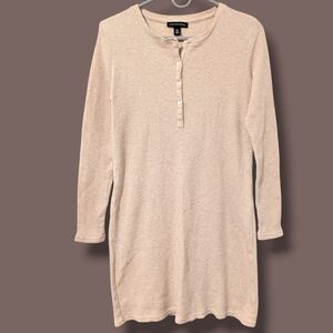 Saks Fifth Avenue Cream Beige 100% Cotton Waffle Knit Henley Mini Dress M